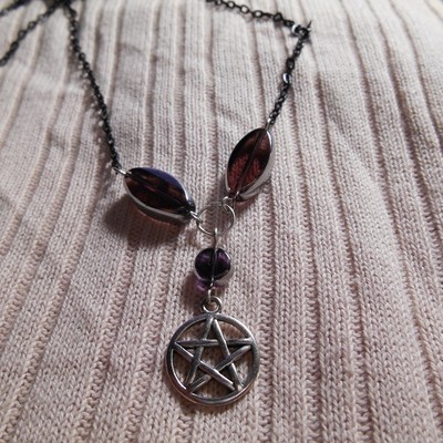 Purple bead and pentacle necklace