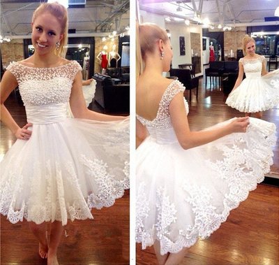 White Homecoming Dress Cap Sleeves Short Prom Dresses With Pearls pst0848