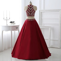 Two Pieces Burgunday Prom Dress Bridal Party Dresses pst0990 - Thumbnail 1