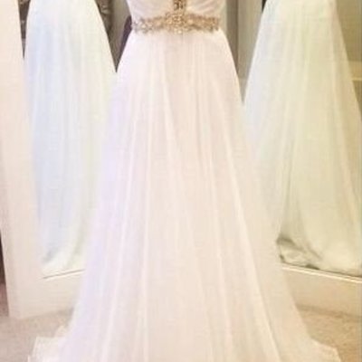 White prom dresses long evening party gown pst0979