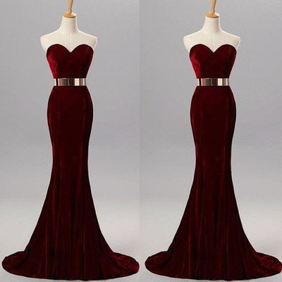 Burgundy mermaid prom dress sweetheart neckline evening party gown pst0981