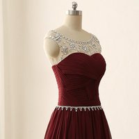 Burgunday Prom Dress With Beading And Stones pst0765 - Thumbnail 2