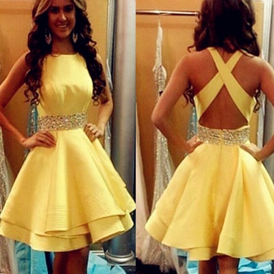 Cheap homecoming dress, yellow homecoming dress, short homecoming dress, junior homecoming dress, simple backless homecoming dresses, pd15404