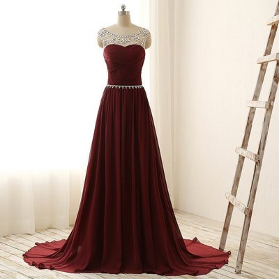 Burgunday prom dress with beading and stones pst0765