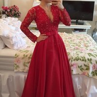 Prom Dress Deep V Neckline with Sleeves Evening Party Gown pst0541 - Thumbnail 1