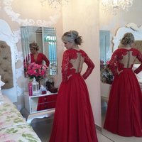 Prom Dress Deep V Neckline with Sleeves Evening Party Gown pst0541 - Thumbnail 2