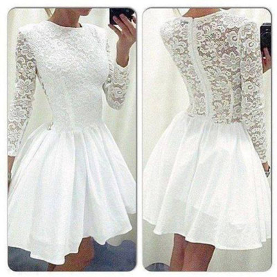 short homecoming dress, white lace prom dress, cheap long sleeve prom dress, party dress,  formal homecoming dress, handmade homecoming dress, PD15165