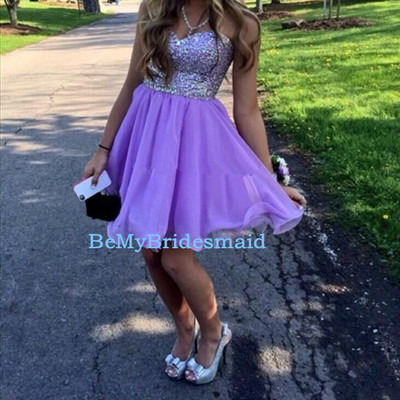 Lovely short lavender chiffon beaded sweetheart prom dresses, homecoming dresses, lavender party dresses