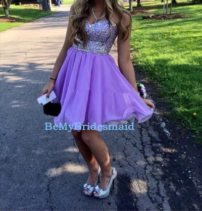 Lovely Short Lavender Chiffon Beaded Sweetheart Prom Dresses, Homecoming Dresses, Lavender Party Dresses