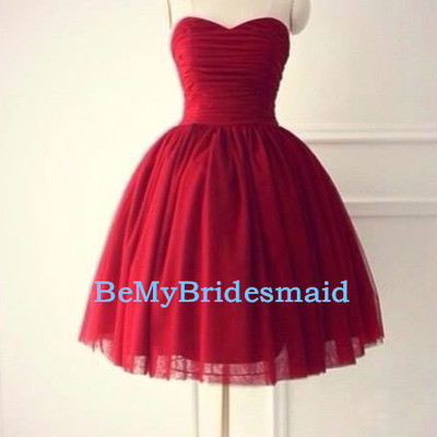 Cute burgundy tulle sweetheart handmade homecoming dresses, short prom dresses, party dresses