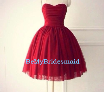Cute Burgundy Tulle Sweetheart Handmade Homecoming Dresses, Short Prom Dresses, Party Dresses