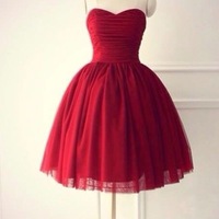 Cute Burgundy Tulle Sweetheart Handmade Homecoming Dresses, Short Prom Dresses, Party Dresses - Thumbnail 3