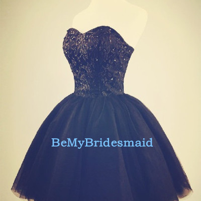Stylish black handmade tulle sweetheart homecoming dresses, black party dresses, little black dresses