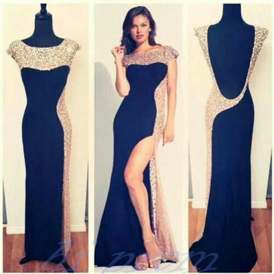 Long prom dress, black prom dress, backless prom dress, side slit prom dress, evening dress, bd1390 - Thumbnail 5