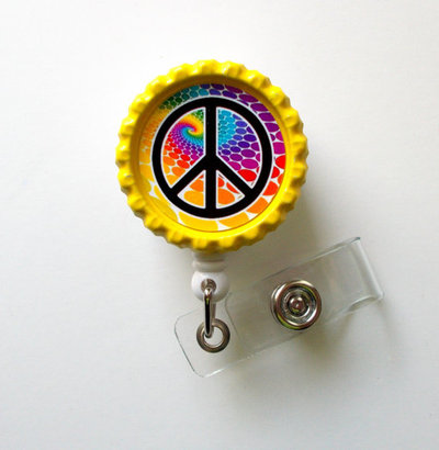 Groovy peace sign - name badge holder - cute badge reels - id badge holder - id badge reel - nurse id badge clip