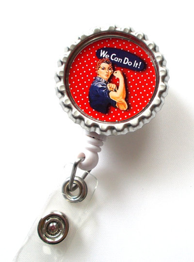 Rosie the riveter red polka dot - name badge holder - cute badge reels - id badge holder - id badge reel - nurse id badge clip