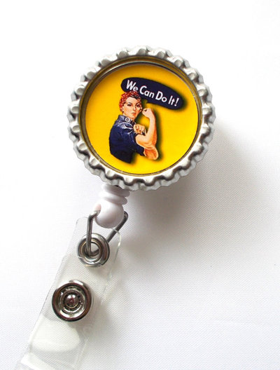 Rosie the riveter yellow - name badge holder - cute badge reels - id badge holder - medical badge reel - nurse id badge clip