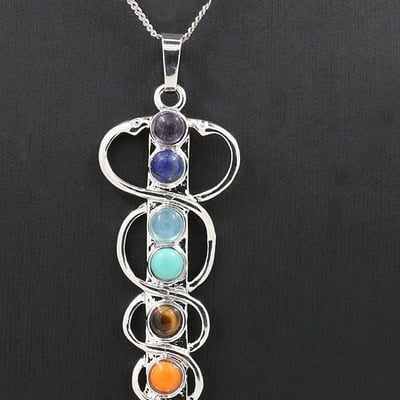 Natural stone reiki energy healing point 7 chakra charm pendant necklace 
