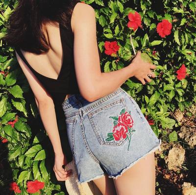 Vintage Rose Denim Shorts