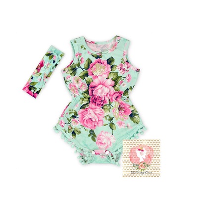 Mint floral pixie romper/headband set