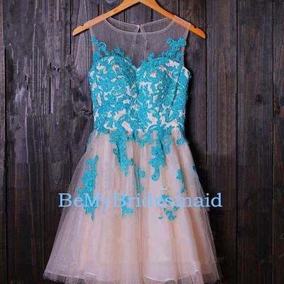 Beautiful light pink tulle short prom dress with lace applique, party dresses, homecoming dresses