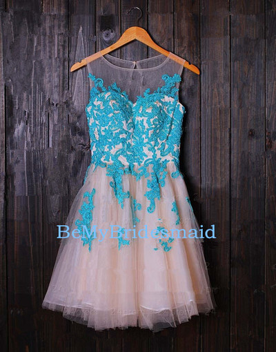 Beautiful Light Pink Tulle Short Prom Dress with Lace Applique, Party Dresses, Homecoming Dresses