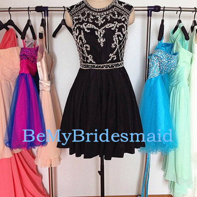 Lovely black chiffon handmade sweetheart beaded prom dresses, homecoming dresses 2016, party dresses