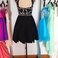 Lovely Black Chiffon Handmade Sweetheart Beaded Prom Dresses, Homecoming Dresses 2016, Party Dresses - Thumbnail 1