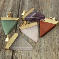 Gold Plated Triangle Natural Stone Quartz Pendant - Thumbnail 3