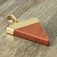Gold Plated Triangle Natural Stone Quartz Pendant - Thumbnail 2