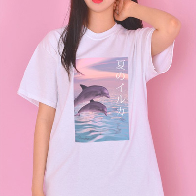 Vaporwave summer dolphins tee ( 2 colors )