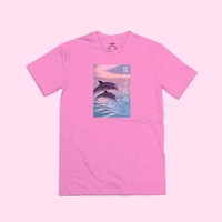 VAPORWAVE SUMMER DOLPHINS TEE ( 2 COLORS ) - Thumbnail 2