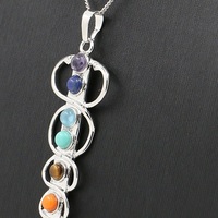 Natural Stones 7 Chakra Charm Pendant Necklace Yoga Symbol Inlaid Gem Stones - Thumbnail 2