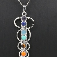 Natural Stones 7 Chakra Charm Pendant Necklace Yoga Symbol Inlaid Gem Stones - Thumbnail 4