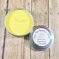 Natural Soy Candles, Soy Wax Candle, Vegan Candles, Eco Friendly Candle, Green Tea and Lemongrass Scented Soy Candle, 6 Oz Candle Tins - Thumbnail 1