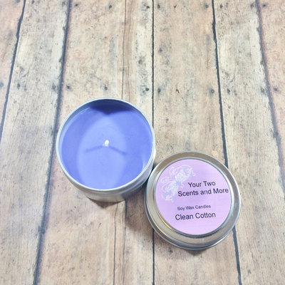 Clean cotton natural soy candle, soy wax candle, vegan candle, eco friendly candle, scented soy candle, handmade candle, 4 oz candle tin