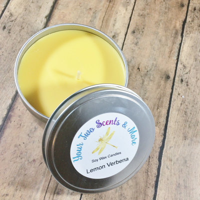Lemon verbena vegan candle, soy wax candle, natural soy candle, eoc friendly candle, scented soy candle, handmade candle, 8 oz candle tin