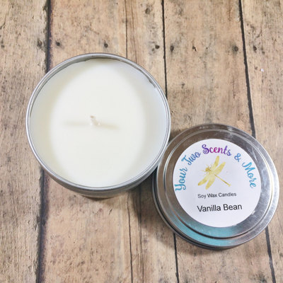 Vanilla bean scented soy candle, soy wax candle, handmade candle, 6 oz candle tin, vegan candle, natural soy candle, eco friendly candle