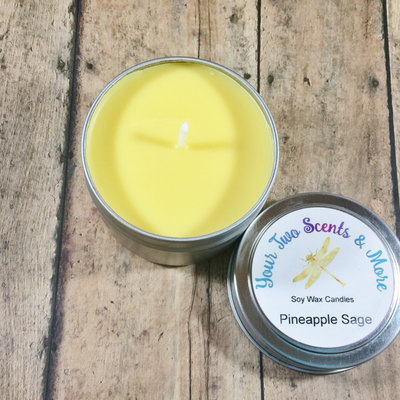 Pineapple sage 4 oz travel candle, scented soy candle, handmade candle, soy wax candle, natural candle, vegan candle, eco friendly candle