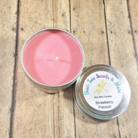 Strawberry Passion Scented Soy Candle, Handmade Candle, Soy Wax Candle, Natural Candle, Vegan Candle, Eco Friendly Candle, 6 Oz Candle Tin - Thumbnail 2