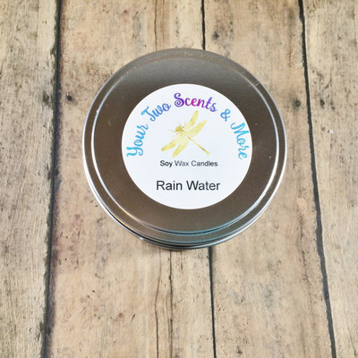 Rain water vegan candle, natural soy candle, soy wax candle, eco friendly candle, scented soy candle, handmade candle, 8 oz candle tin