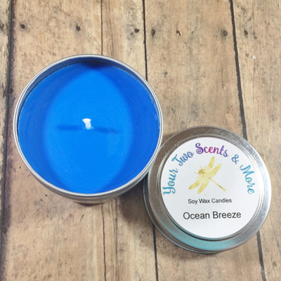 Ocean breeze 4 oz candle tins, scented soy candles, handmade candles, soy wax candle, natural soy candle, vegan candles, eco friendly candle