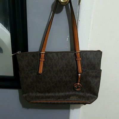 Michael kors riley brown pvc leather large satchel shoulder handbag