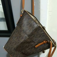 Michael Kors Riley Brown PVC Leather Large Satchel Shoulder Handbag - Thumbnail 1