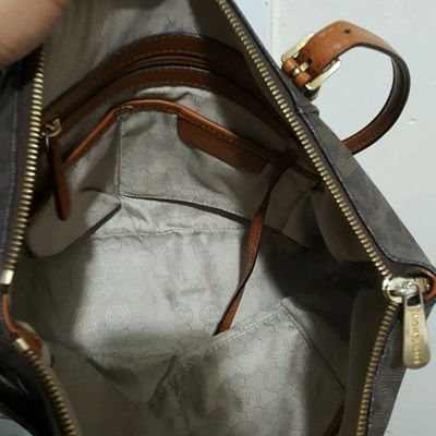 Michael kors riley brown pvc leather large satchel shoulder handbag