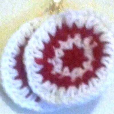 Crochet white and red earrings