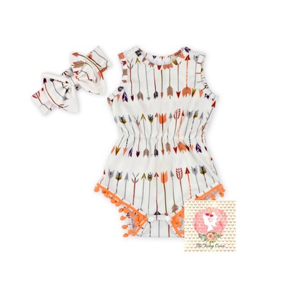 Arrow pom pom pixie romper/headband set