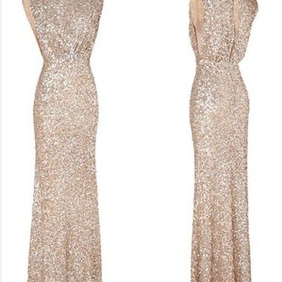 Champagne beaded bridesmaid dress floor length