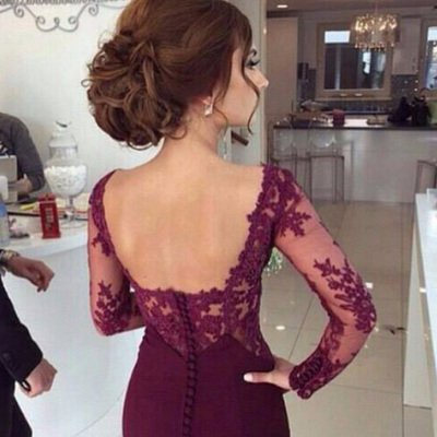 Sexy lace prom dress graduation party dress with long sleeves