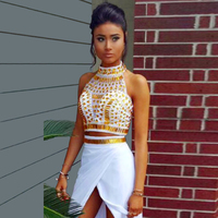Two Piece Beads Prom Dresses Graduation Party Dress - Thumbnail 1